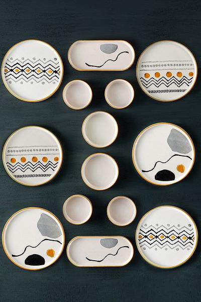 Vienev 14 Piece Axial Ceramic Breakfast Set for 6 People