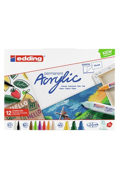 Edding K1299 Hobby - Art Pen Permanent Acrylic Paint Pen Creative Set Basic 12 Pieces