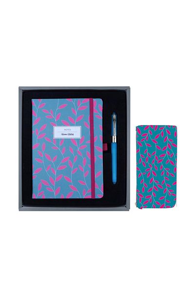 Victoria's Journals Vegan Leather Hard Covered Striped Notebook 14x20 Cm + Pen + Pencil Bag