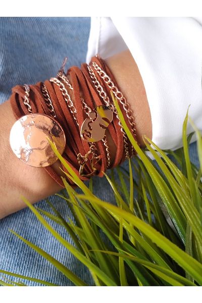 ZeynDesign Brown Silhouette Suede Wrap Multiple Bracelet
