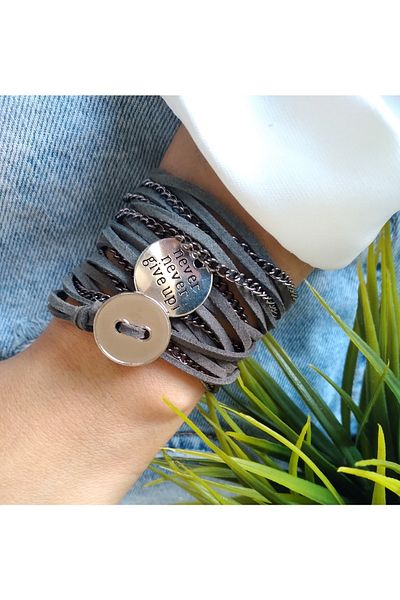 ZeynDesign Smoked Never Never Give up Wrap Multiple Bracelet