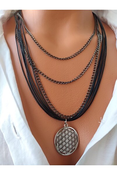 ZeynDesign Deri Yaşam Çiçeği Çoklu Kolye