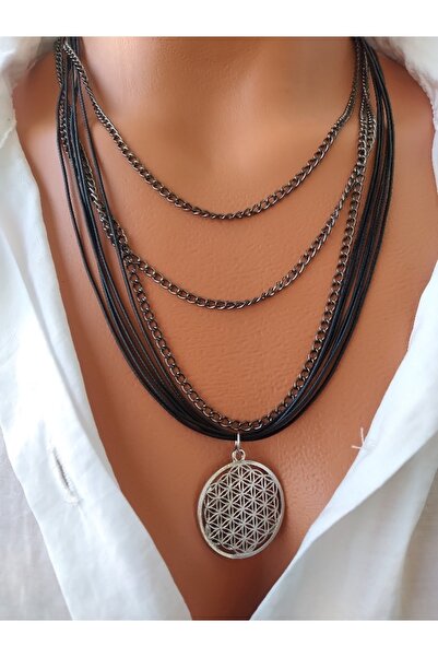 ZeynDesign Deri Yaşam Çiçeği Çoklu Kolye