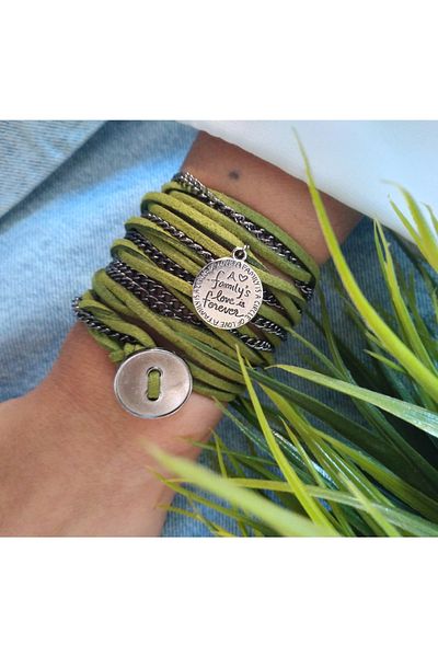 ZeynDesign Suede Green Charm Wrap Wrap Multi Bracelet