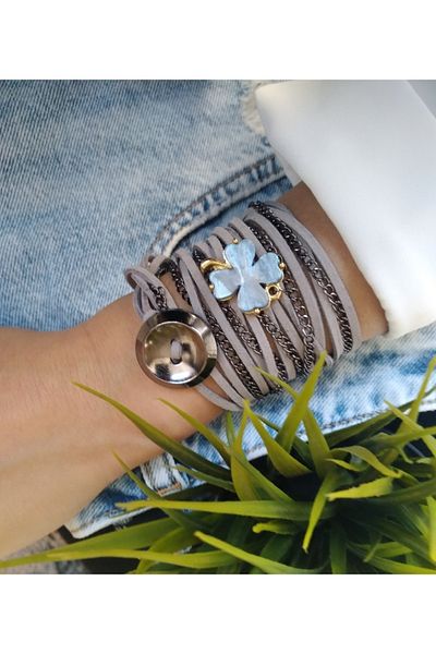 ZeynDesign Women's Gray Clover Suede Wrap Multiple Bracelet