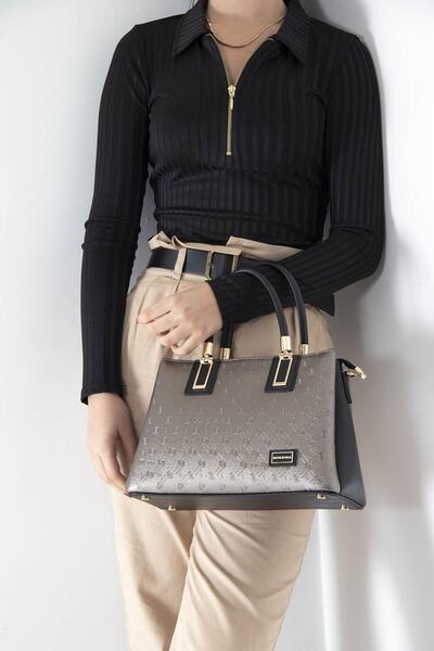 Silver Polo حقيبة يد نسائية 1000 M46 35439 بلاتينيوم أسود مطفي