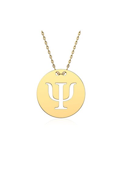 İNDİGO TAKI Psi Psikoloji Simgesi Yuvarlak Plaka Altın Kaplama Gümüş Kolye