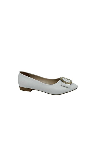 ZERHAN AYAKKABI Zerhan 118 Women's White Buckle Ballerina Shoes