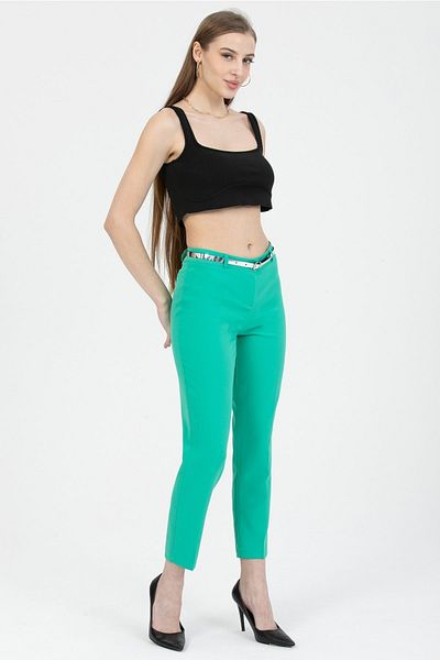 MD trend Pantaloni clasici din stofă cu centură verde de damă