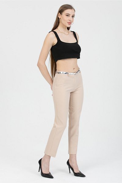 MD trend Pantaloni de damă din stofă clasică cu curea bej