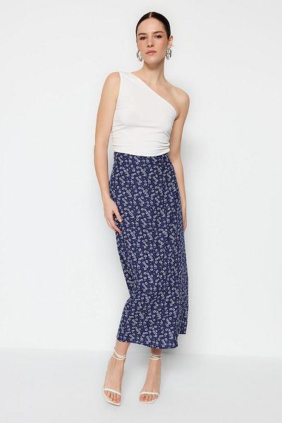 Trendyol Collection Blauer Midirock aus Viskose mit Blumenmuster - TWOSS23ET00295