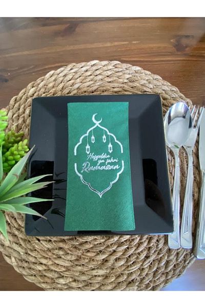 kidspartim Ασημί επιχρυσωμένο πράσινο Welcome Ya City Ramadan Waiter Fold 16 τεμαχίων Νέο μοντέλο