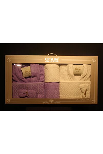 HUZUR ÇEYİZ Onur Home Collection Jacquard Series 10 Parça Aile Bornoz Takımı