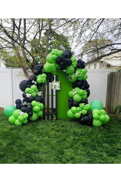 MERİ PARTİ 100 Pieces of Black and Light Green Balloons and Balloon Chain Black Balloon Light Green Balloon Concept