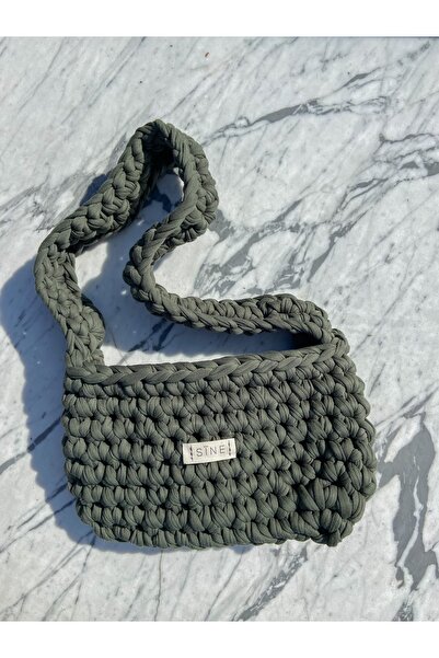 SINE ACCESSORY محبوك اليدوية الكاكي الأخضر حقيبة الرغيف الفرنسي المرأة