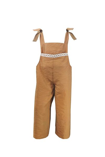 Shecco Babba Girl's Brown Lace Detailed Front Pocket Jumpsuit 4-8 Years