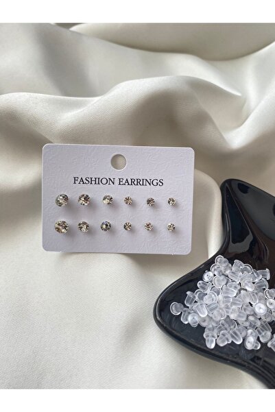 İlraysa 12' Li Beyaz Taş Küpe Ve 200 Adet Küpe Arkası Silikon Piston