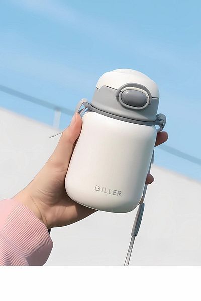 DILLER 420ml Steel Flask with Straw and Strap 6 Hours Hot/Cold Holding Time 5 Different Colors Thermos