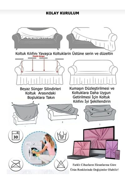 Güzel Aral Anthracite 3 3 1 1 Flexible Elastic Washable Seat Cover - Wrapped Cover