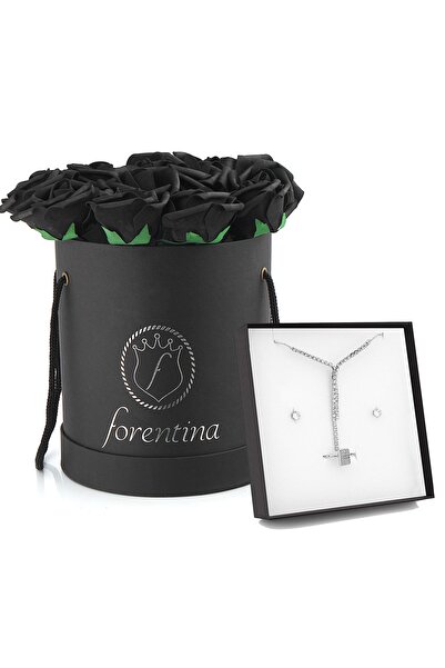 Forentina Su Yolu Takı Seti Siyah Güllü Kutu Hediye Set - Ps263000tr