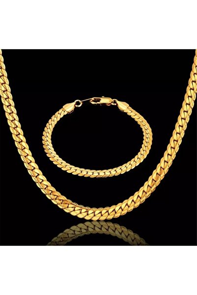 CEVHERİN Unisex Kolye Ve Bileklik Set - Altın (GOLD) Kaplama 316l Hakiki Çelik
