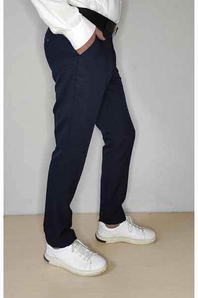 Bomenti Life Men's Plaid Dark Navy Slim Fit Sports Trousers