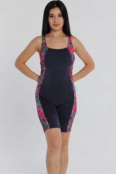 manolyabutik Striped Patterned Swimsuit with Long Shorts