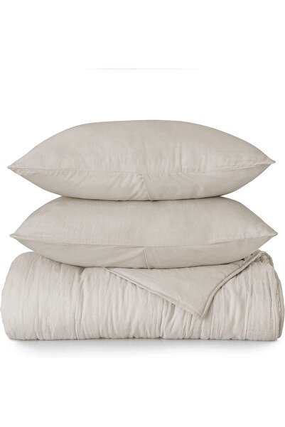 EVYA Muslin Duvet Cover Set Double 200X220Cm 100% Organic Cotton Beige Soft Textured 4 Layers Without Sheets