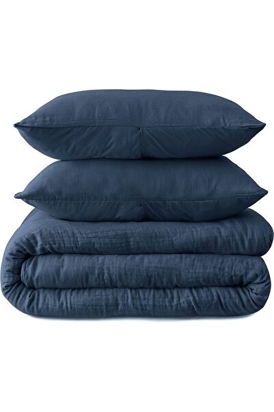 EVYA 100% Organic Cotton 200X220Cm Blue Soft Muslin Duvet Cover Set 4 Layers