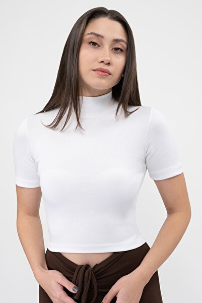 Soyo Women's White Turtleneck Short Sleeve Blouse
