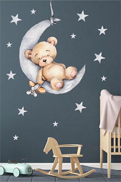 neşeli günlerim Aydede Uyuyan Ayıcık Gri Duvar Sticker Seti