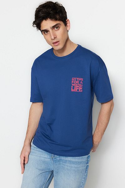 Trendyol Collection Oversize tričko Indigo Crew Neck Printed – Tmnss21Ts1685