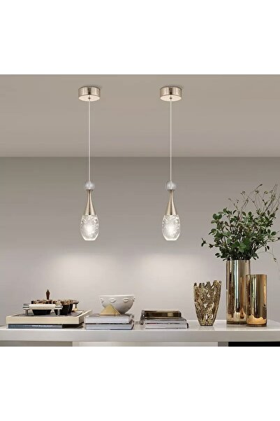 burenze Modern Luxury Jadore Tekli Avize Kristal Taşlı Sarkıt Led Avize Gold Sarı