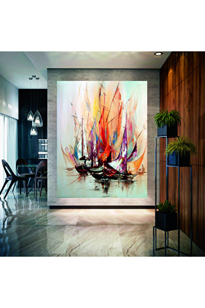 HDART Dekoratif Modern Soyut Yelkenli Kayık Kanvas Tablosu Tablo