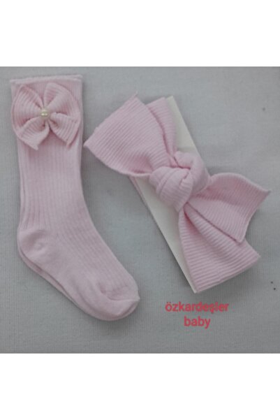 ÖZKARDEŞLER BABY Baby Rib and Knee Socks Bow Set
