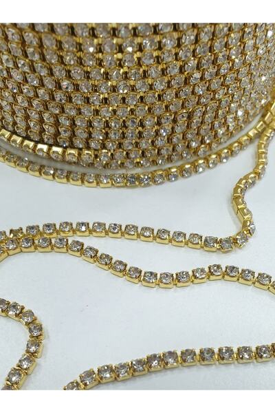 CRYSTALSHOP Taşlı Şerit - Ss12 ( 2,5mm ) Sarı Kasa (10 METRE)