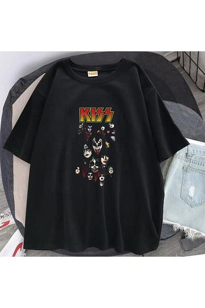 Touz Rock Series Kiss Rock Band Μαύρο μπλουζάκι Unisex Oversize