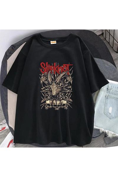 Touz Rock Series Slipknot Goat & Skulls Μαύρο μπλουζάκι Unisex Oversize