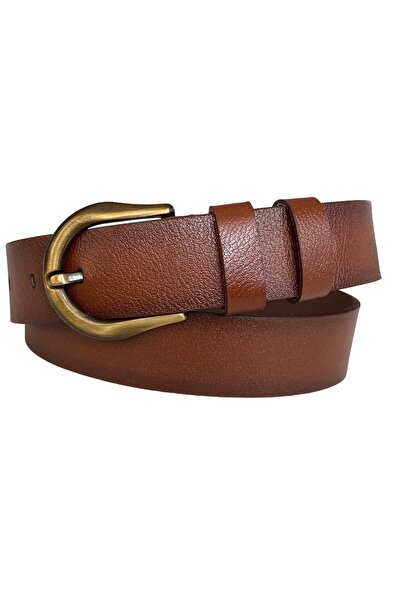 GoDeri %100 Hakiki Deri, Efsane Gold Fırçalı Tokalı, Kahverengi Kadın Kot Kemeri 4 Cm=70-fırçalıgold