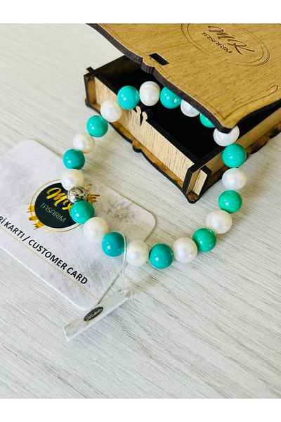 MK tasarım Real Pearl Real Turquoise Bracelet| Mktasarim in Special Box| Mktasarım Custom Customer Card