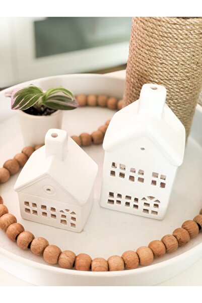 Genel Markalar 2 Li Dekoratif Seramik Ev Mumluk Seti Led Pilli Tealight Hediye
