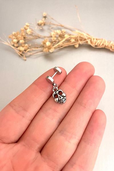 Jaida Moda Unisex Silver Gothic Skeleton Mask Figured Dangle Steel Earrings