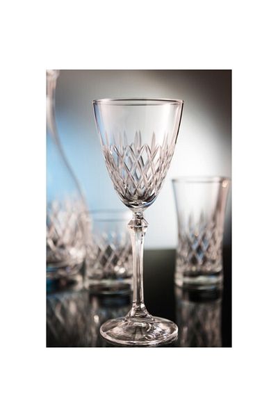KCD Simple Cut Hand Decor Gilded Patterned Glass 6 Pieces Glass Goblet with Foot