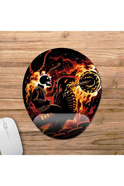 Pixxa نموذج لوحة ماوس مساعدة للمعصم بتصميم Ghost Rider - بيضاوي واحد