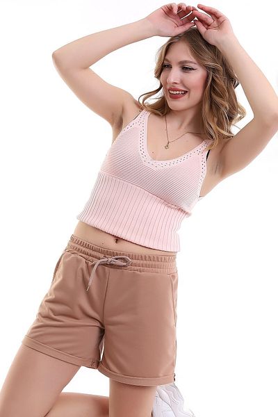 Deafox Σορτς από βαμβακερό χτενισμένο απλό χτενισμένο τσέπη Camel