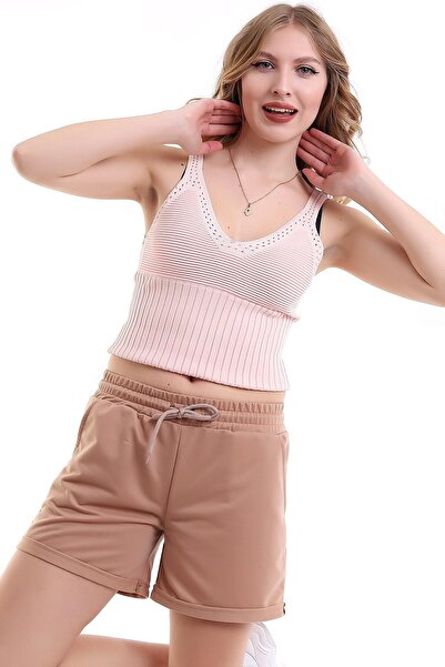 Deafox Σορτς από βαμβακερό χτενισμένο απλό χτενισμένο τσέπη Camel