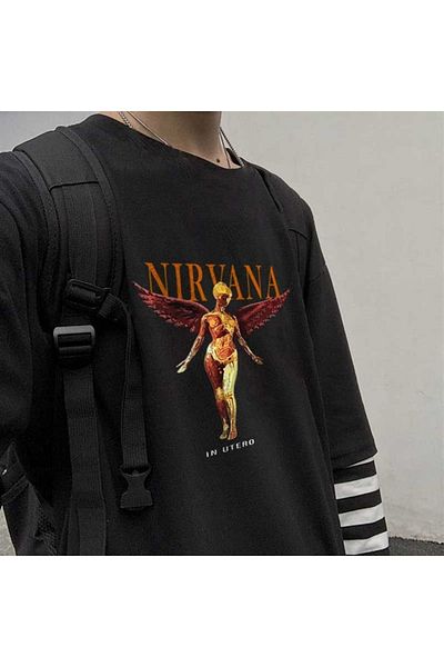 Touz Μαύρο μπλουζάκι Nirvana In Utero Printed Fake Sleeves Unisex
