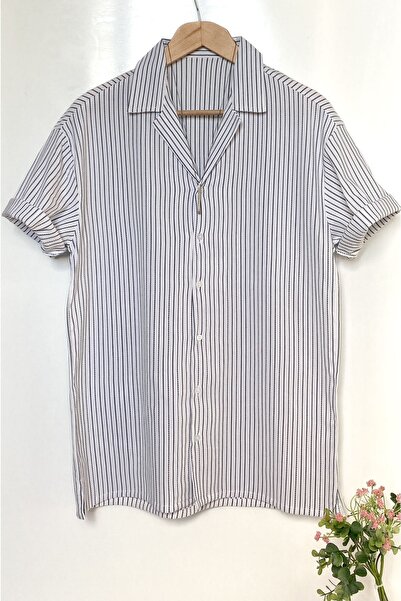 MİRMARONİ Νέα σεζόν ριγέ ανδρικό υπερμεγέθη βαμβακερό καλοκαιρινό κοντομάνικο πουκάμισο