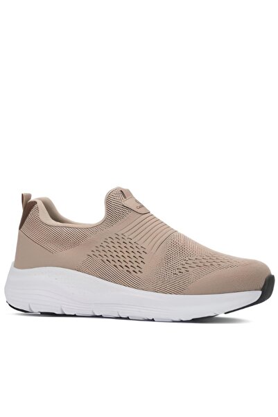 Bitmedeniste Ανδρικά αθλητικά παπούτσια χωρίς κορδόνια, μπεζ πλεκτά με χοντρή σόλα