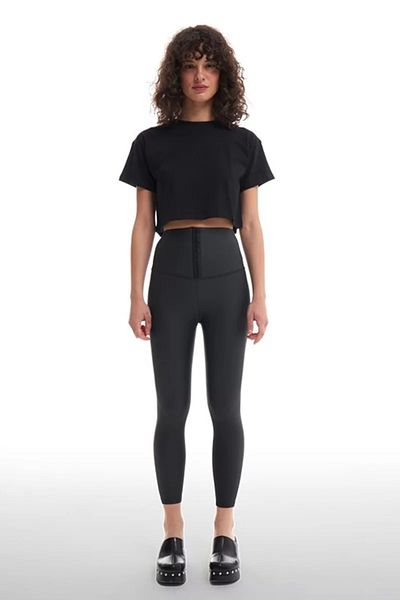 Quzu Black Agraf Detailed Leather Leggings